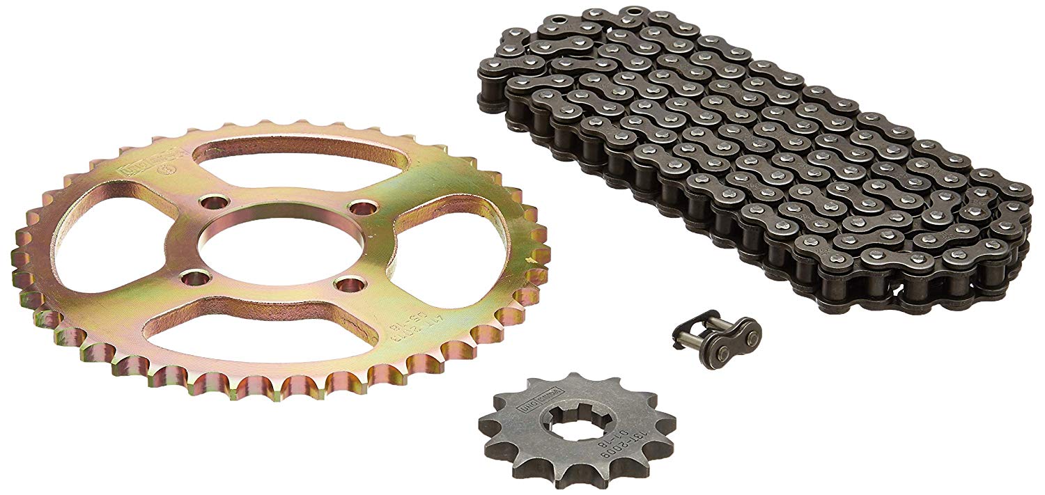 Uno Minda CH-2015 Quadra Rivet Chain & Alloy Steel Hardened Sprockets Chain & Sprocket Kit - R428 SIZE-112L / 13T / 41T(4H) For TVS AX100 (All Model) 